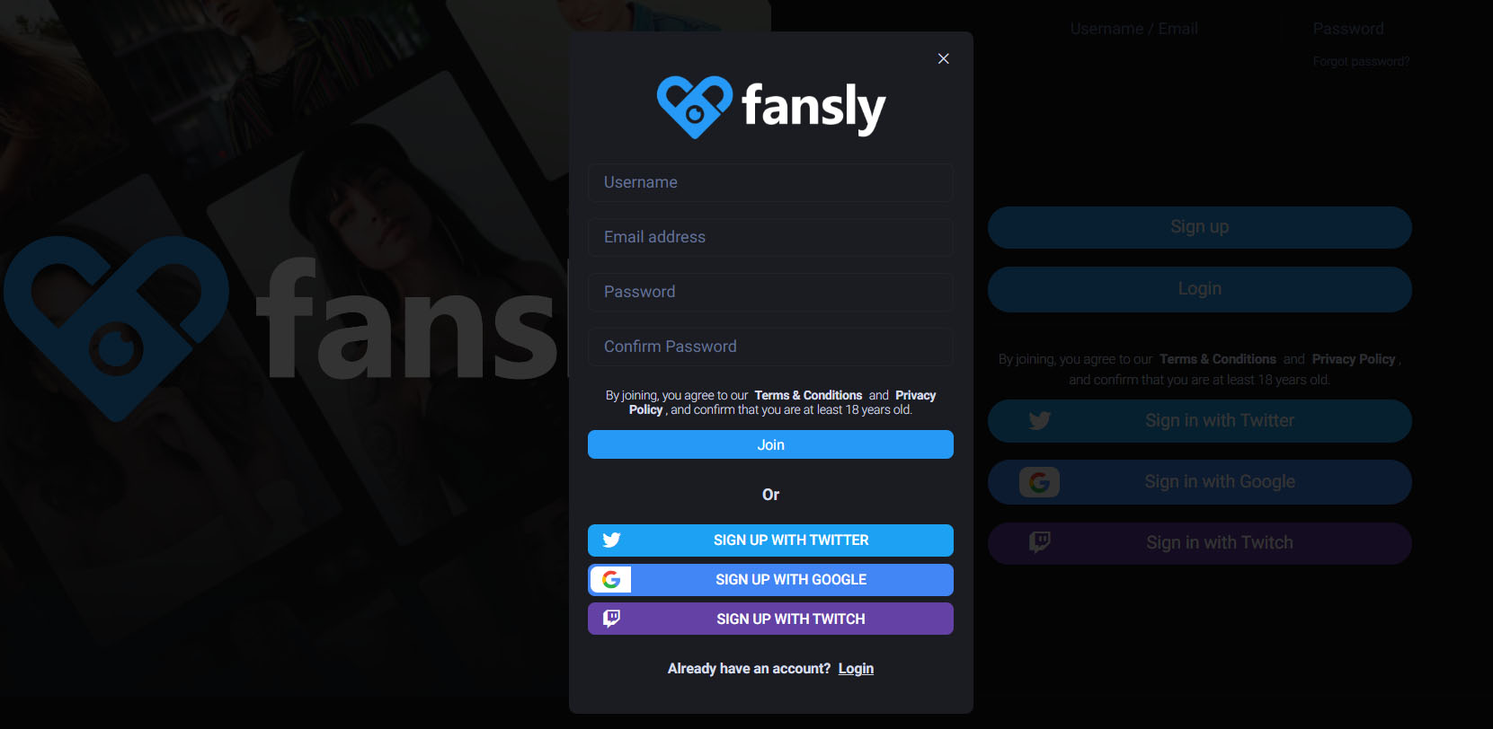 регистрация Fansly - Create account Fansly